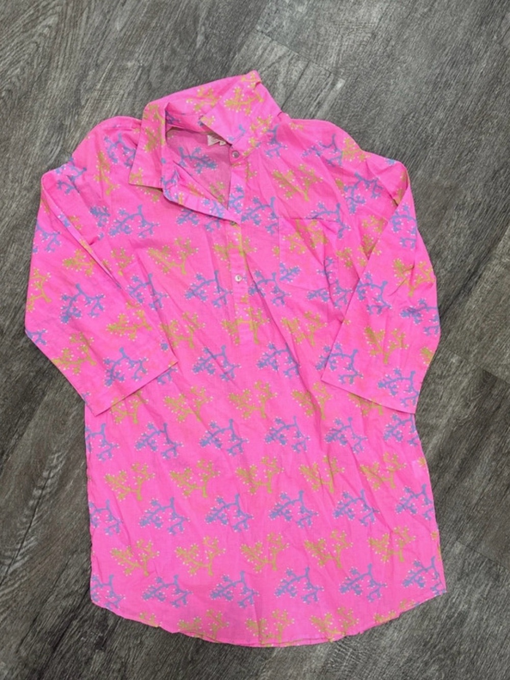 Mud Pie Pink Midi Dress with Blue and Green Starburst Print